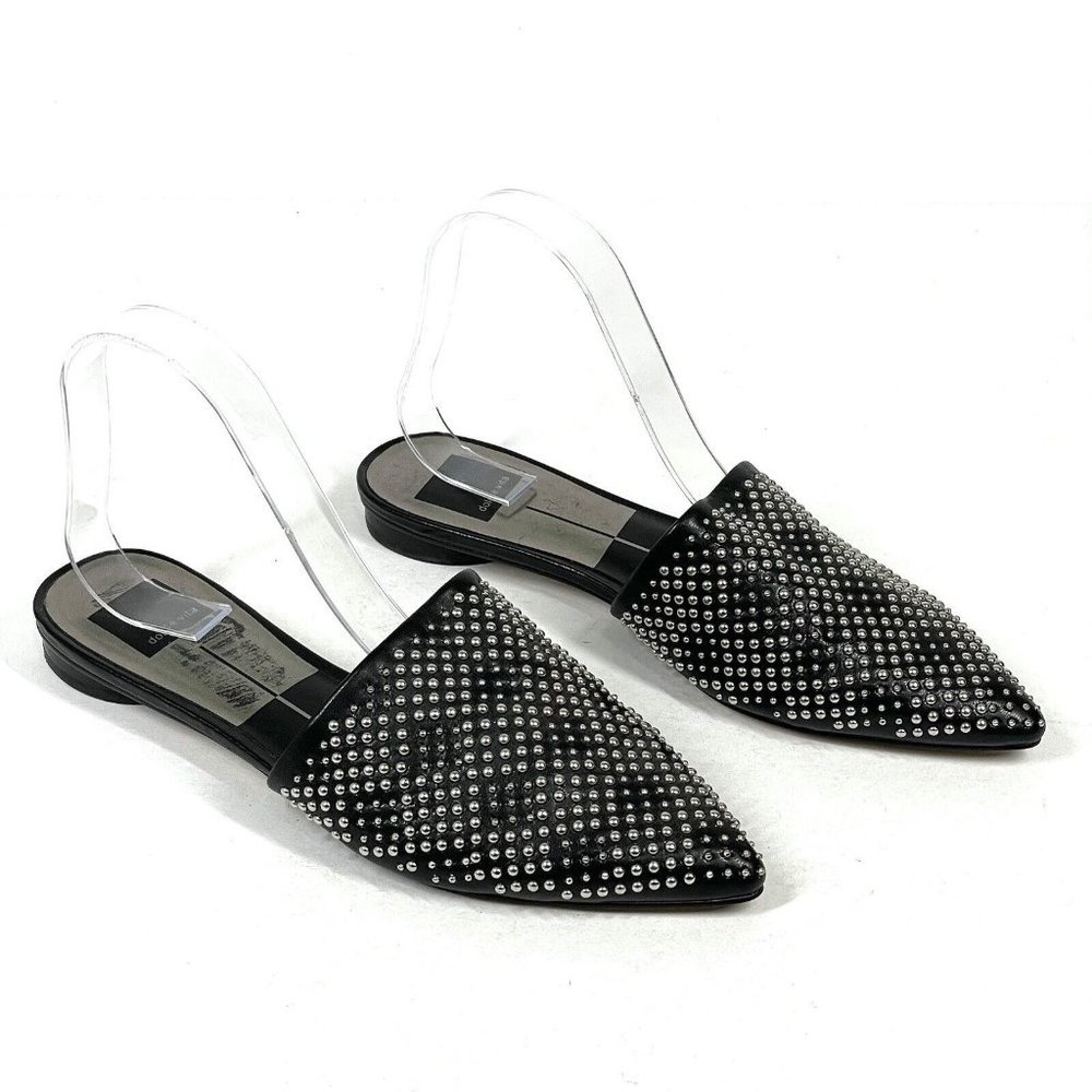 Dolce Vita Shoes Womens 7.5 Ezra‎ Flat Mule Black Silver Studded Slip On Moto